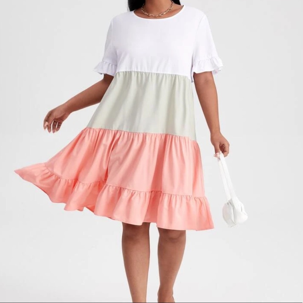 Boho plus color block babydoll dress